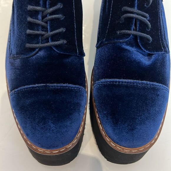 L’intervalle Blue Velvet Platform Wedge Lace Up Shoes Size 38‎ - Picture 12 of 16